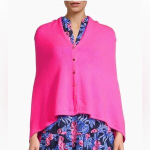 Lilly Pulitzer Harp Cashmere Cape Sweater Pink Gold Heart Buttons